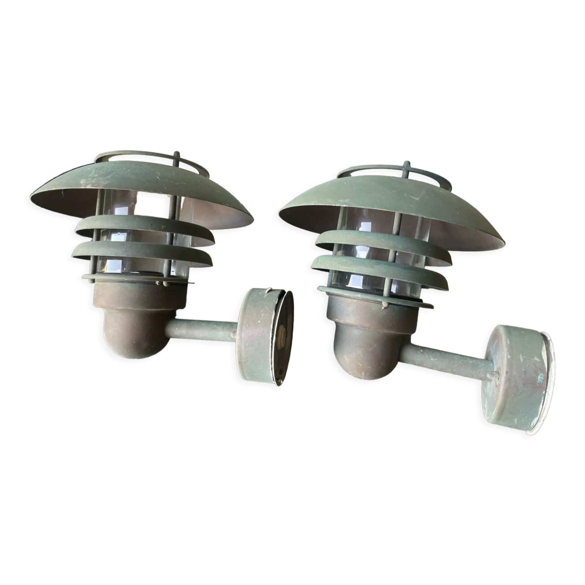 Pair of classic danish vintage outdoor wall lamps in copper