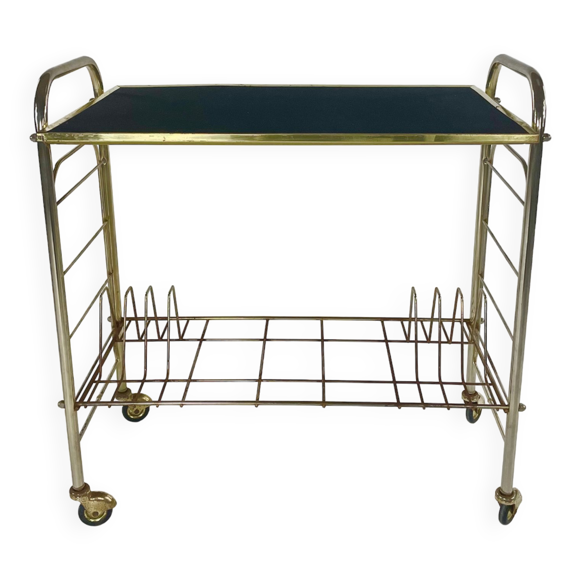 Hi_Fi furniture, brass and black velvet, circa 1970