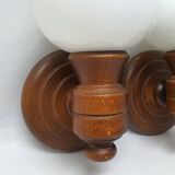 Set of vintage globe opaline wall lights wooden support
