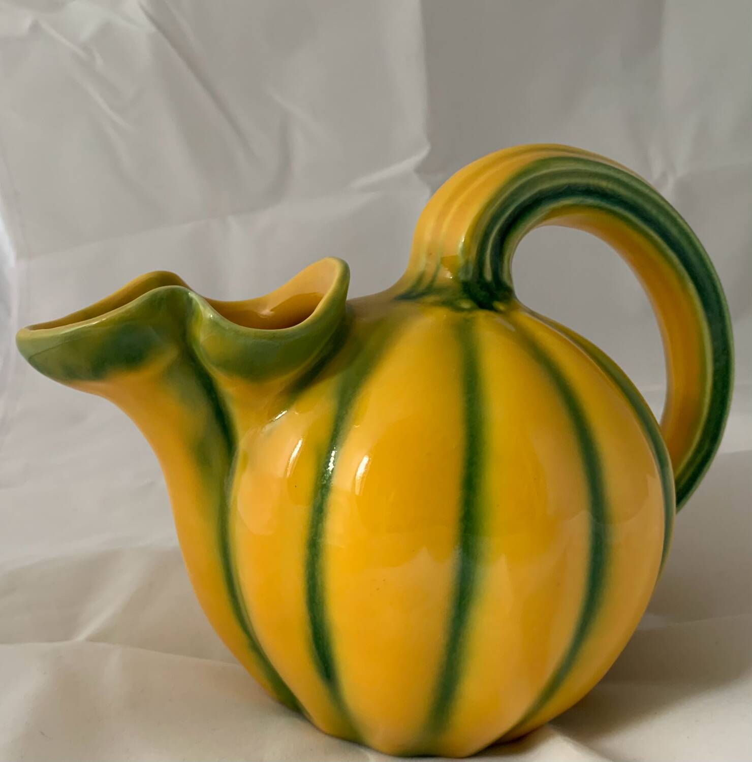 Green and yellow polychrome melon pitcher 1960