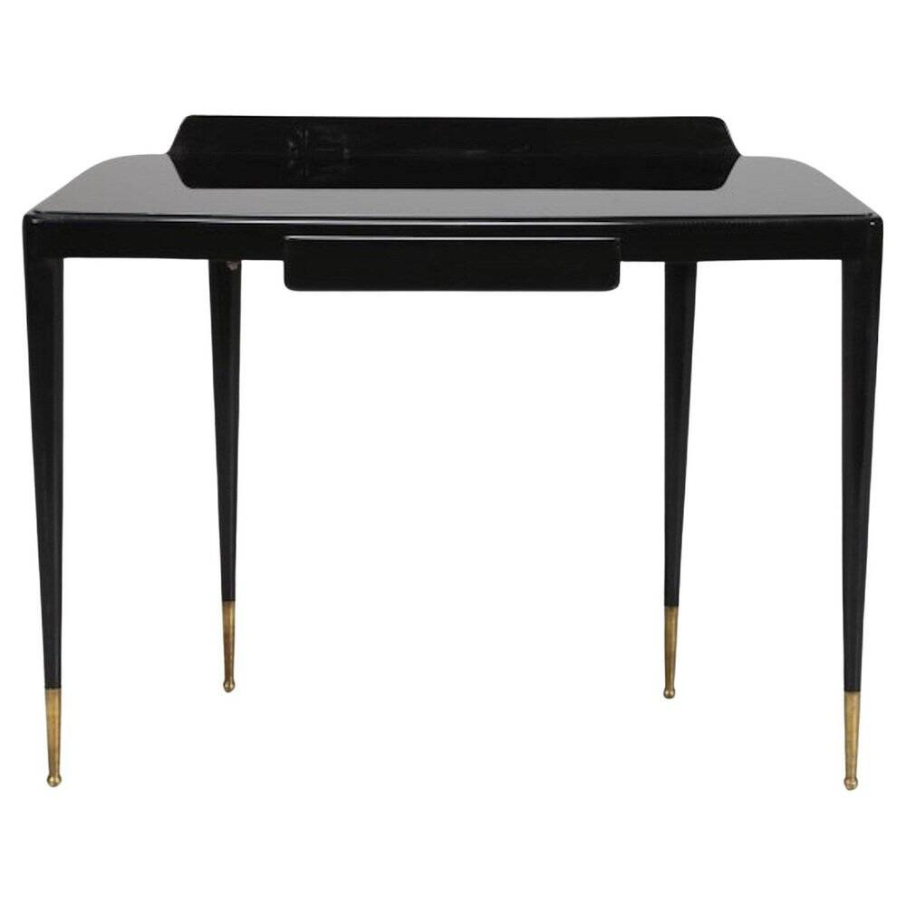 Mid-Century Brass, Wood and Glass Console in the style of Gio Ponti, 1950s