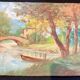 Tableau ancien paysage à la rivière XX siècle
