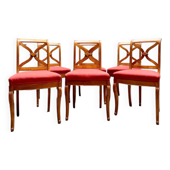 Suite Of Six Chairs In Cherrywood Cross Backrest Restoration Style 20th Century