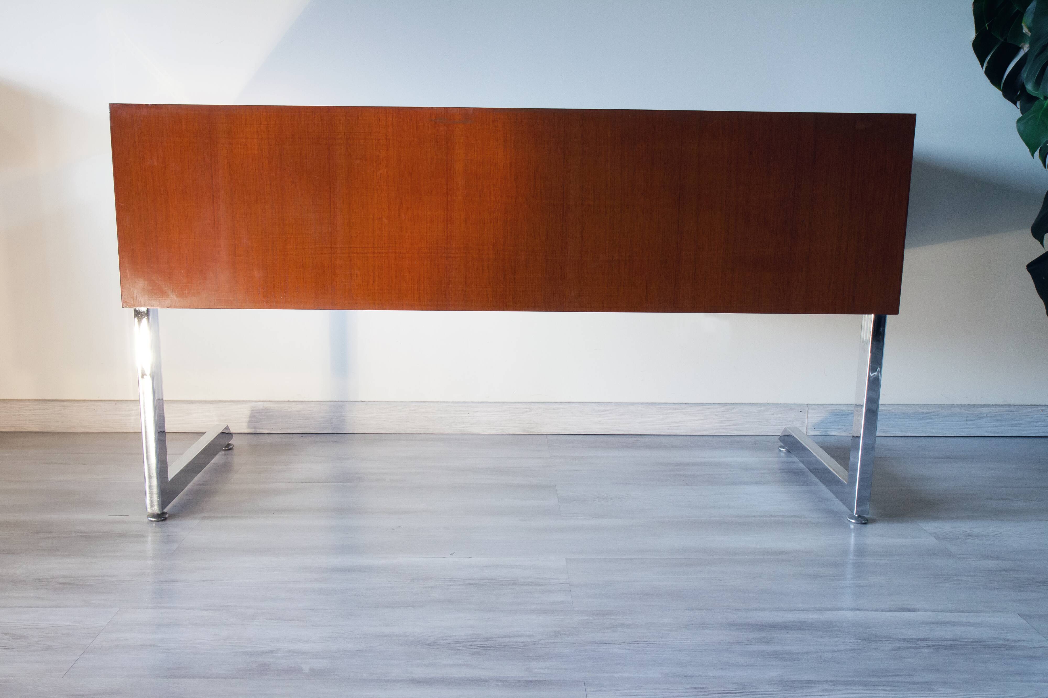 Ordo desk, teak, 1970, chrome cantilever footing