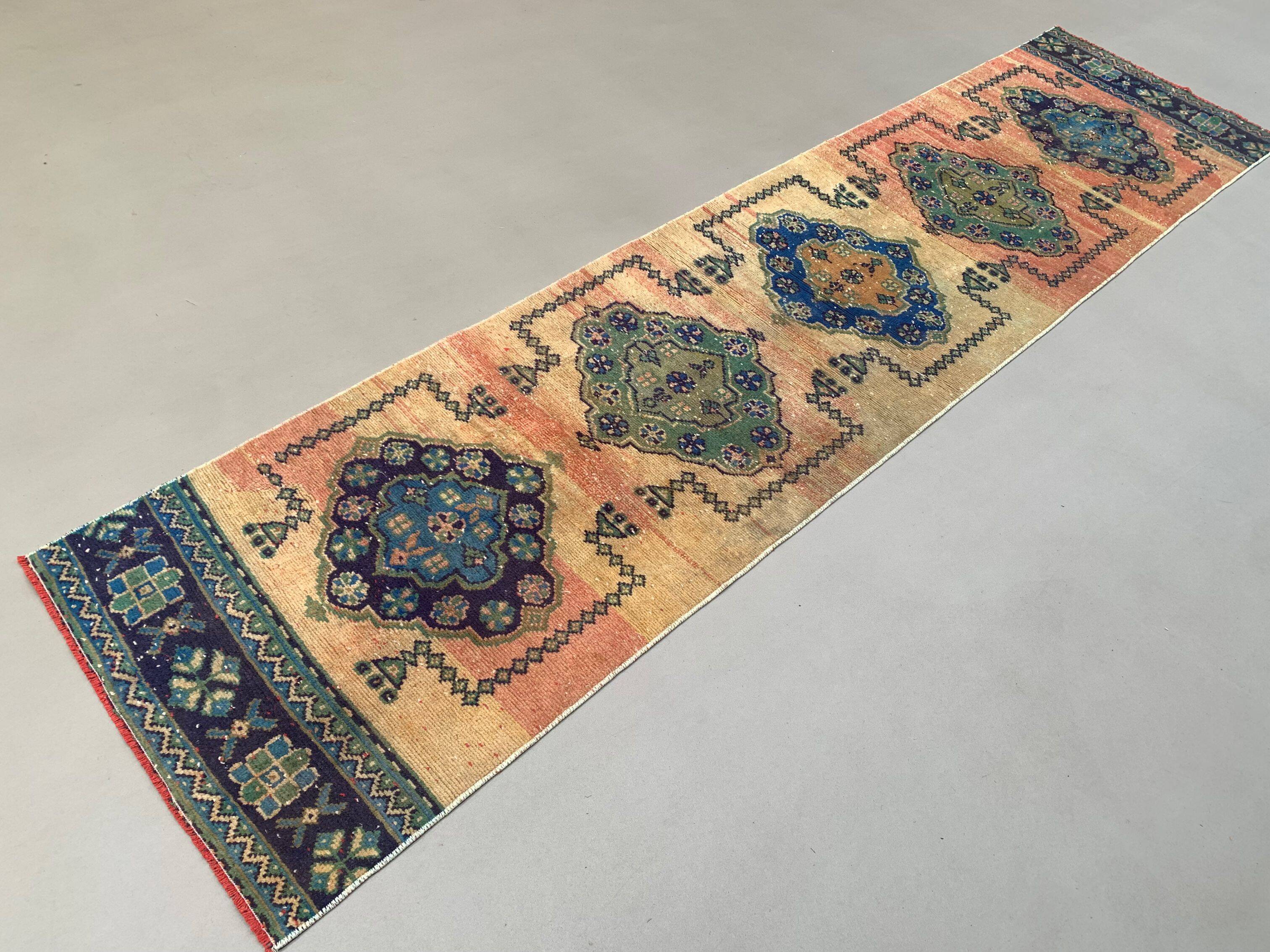 Distressed Turkish Runner 335x81 cm wool Vintage Tribal Rug