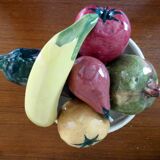 Coupe de fruits et légumes céramique trompe l'oeil mid-century