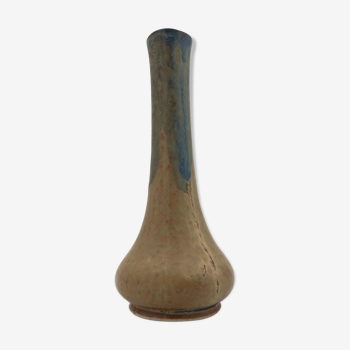 Ancient soliflore vase in blue-dripping brown flaming sandstone - 20th century