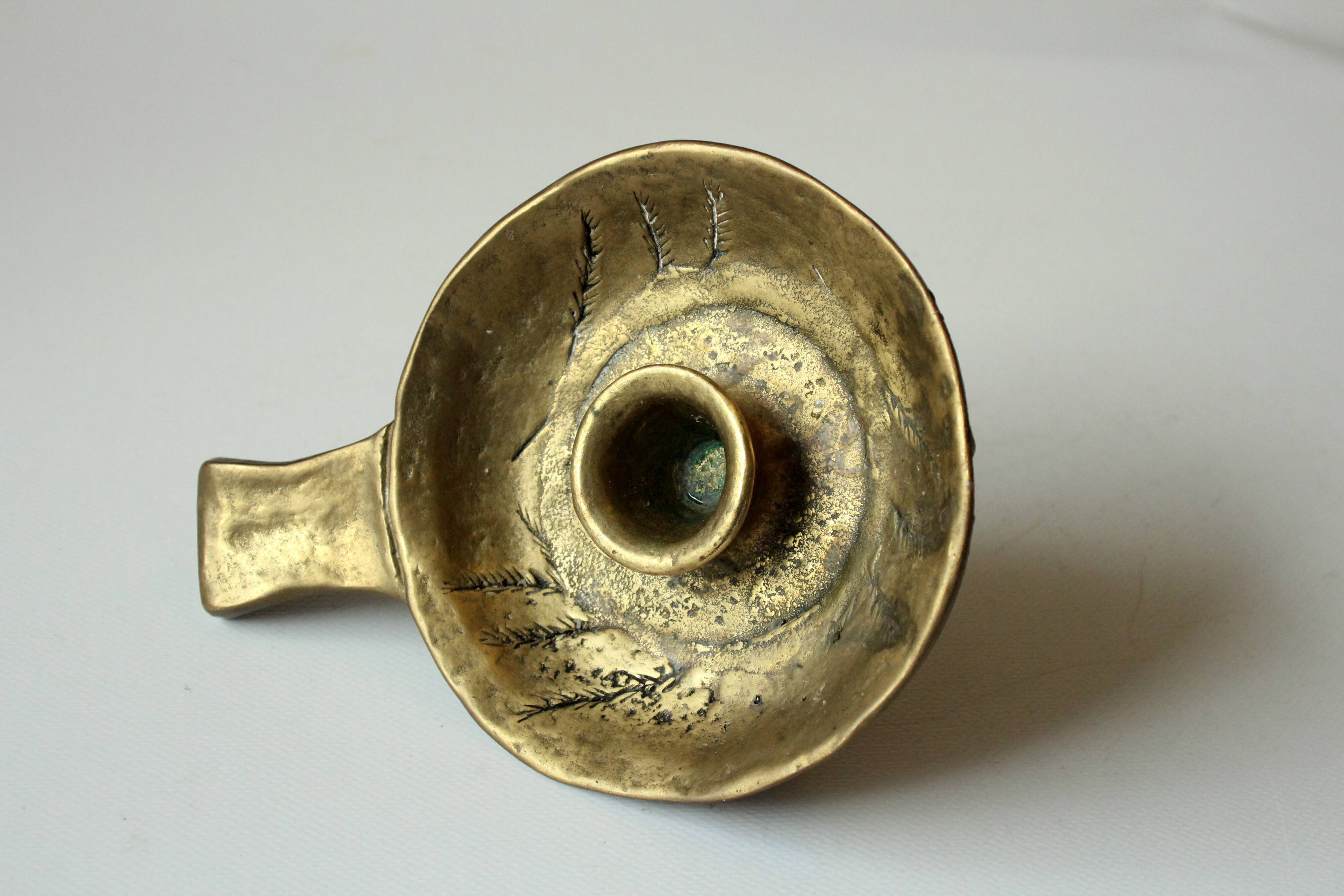 Handmade brutalist heavy brass candle stick - Vintage