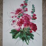Lithograph Hollyhocks