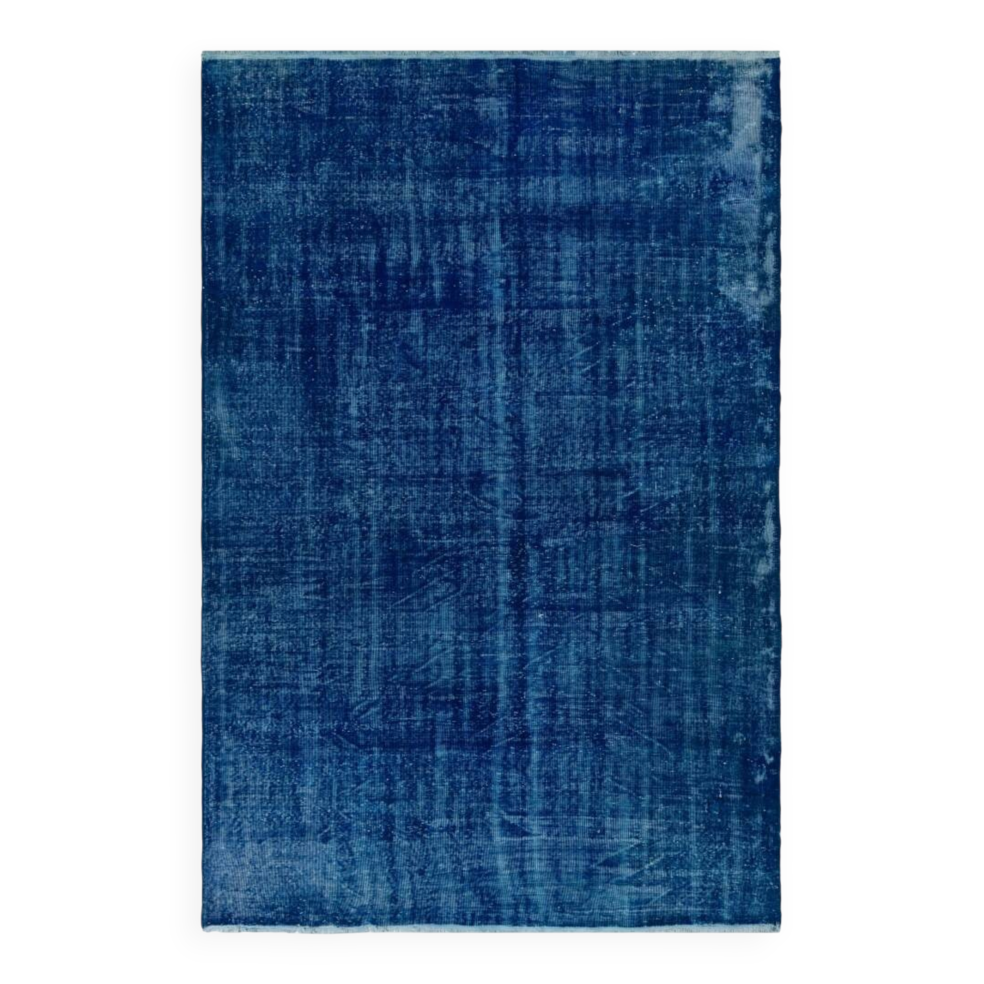 Vintage Hand-Knotted Shabby Chic Style Turkish Wool Area Rug Overdyed in Blue