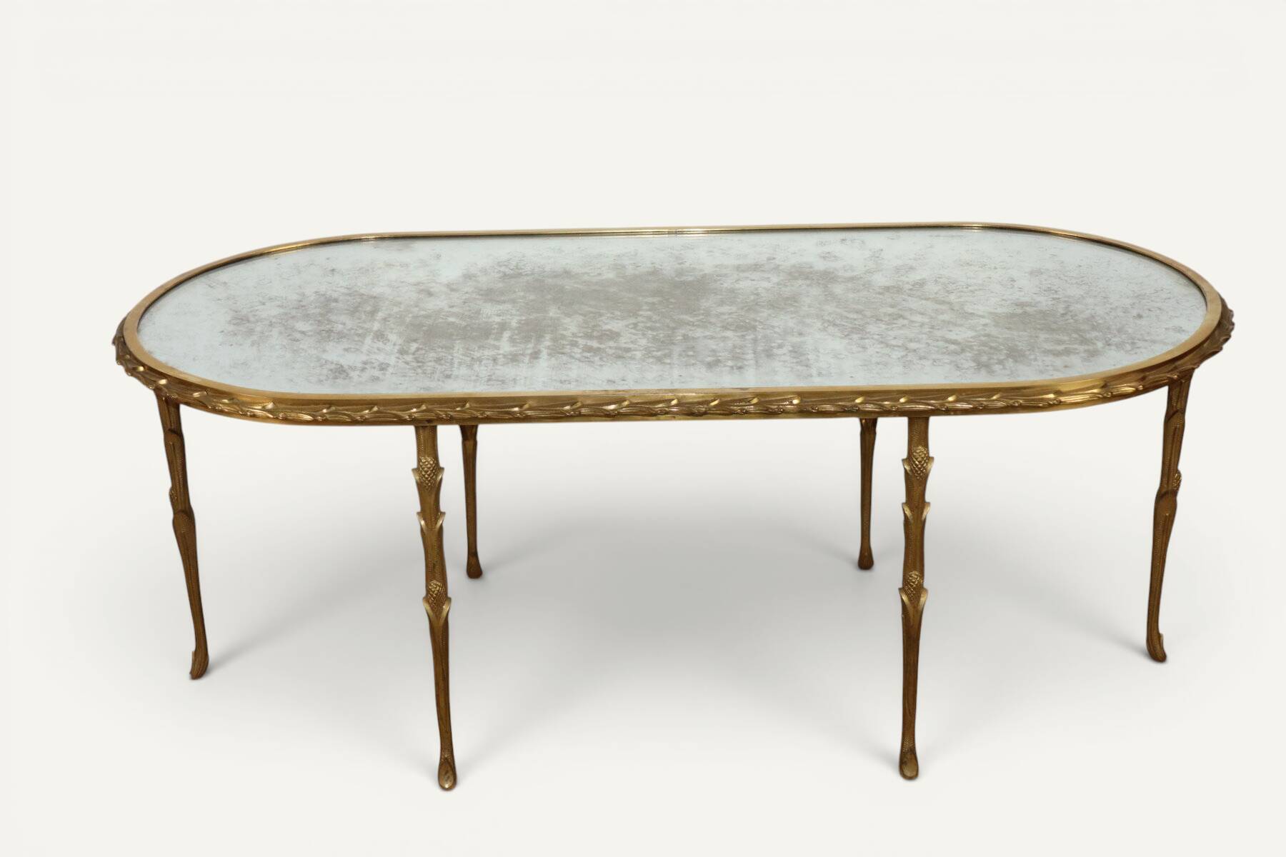 Maison Baguès coffee table in gilded bronze and aged mirror – 1950s
