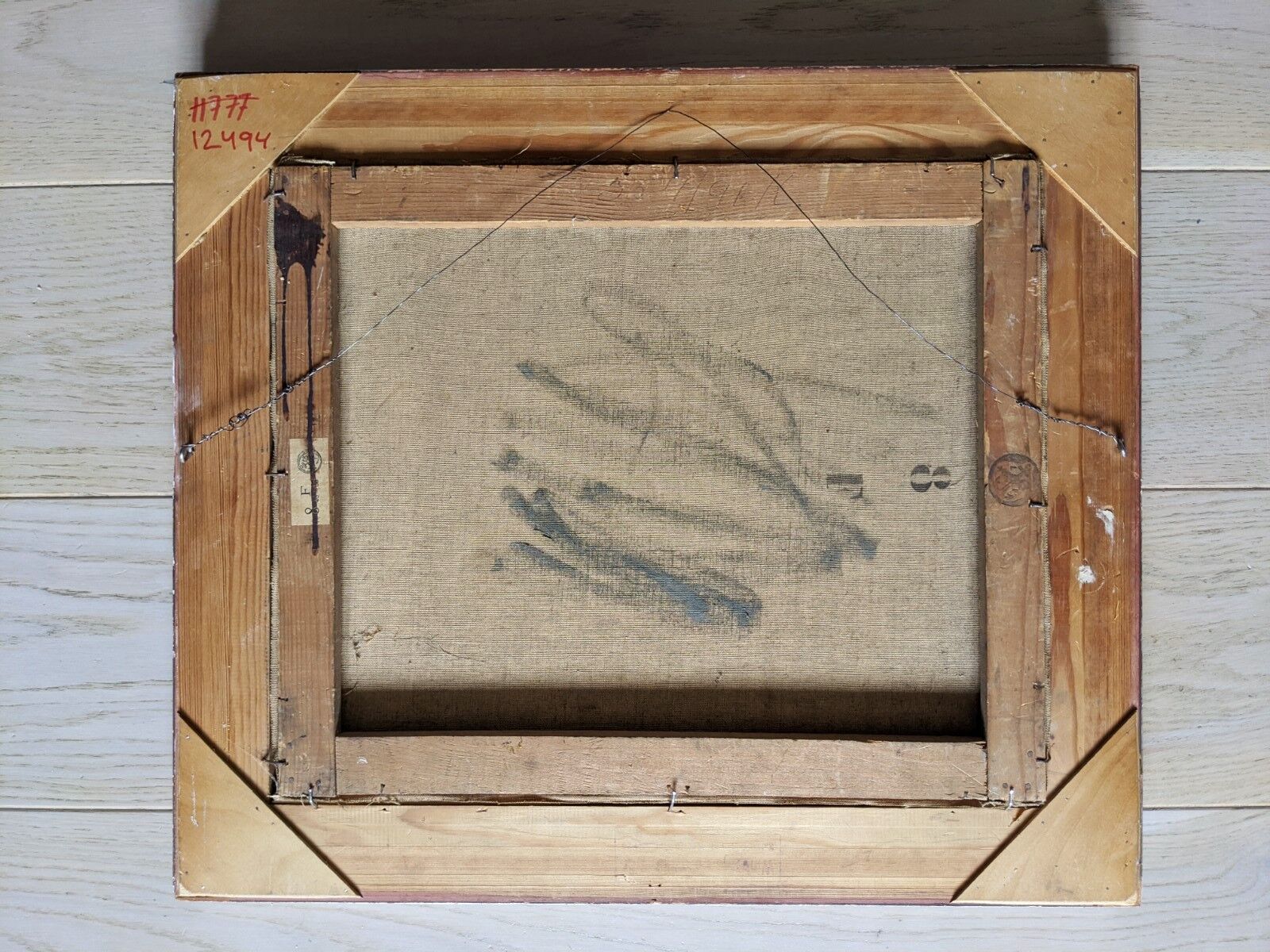 Vintage mid century modern winter landscape framed oil painting - the long road