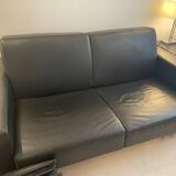 3-seater black leather sofa