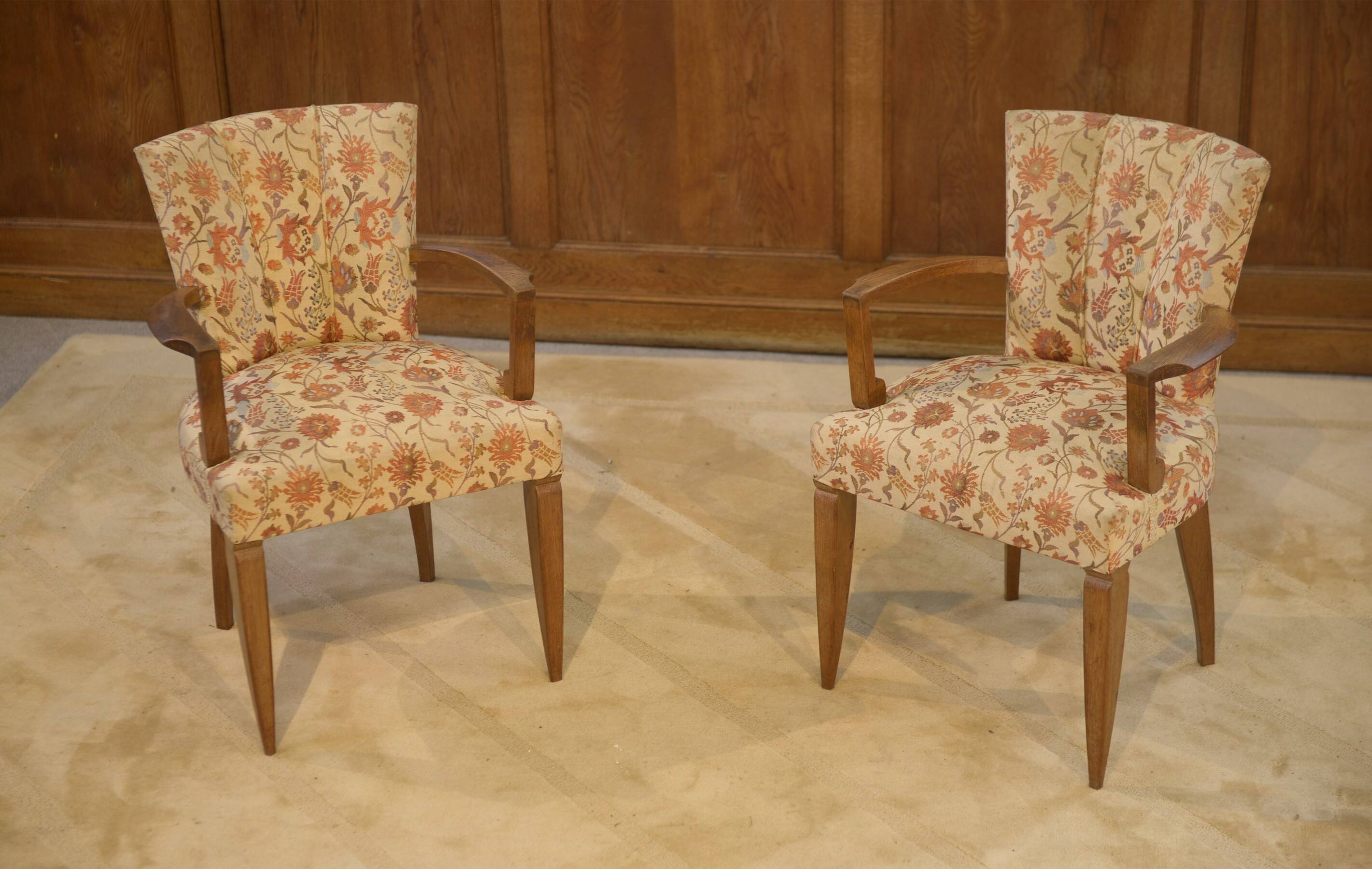 Set of 2 Bridge armchairs and one armchair attributed to Jules Leleu from the 1930s.