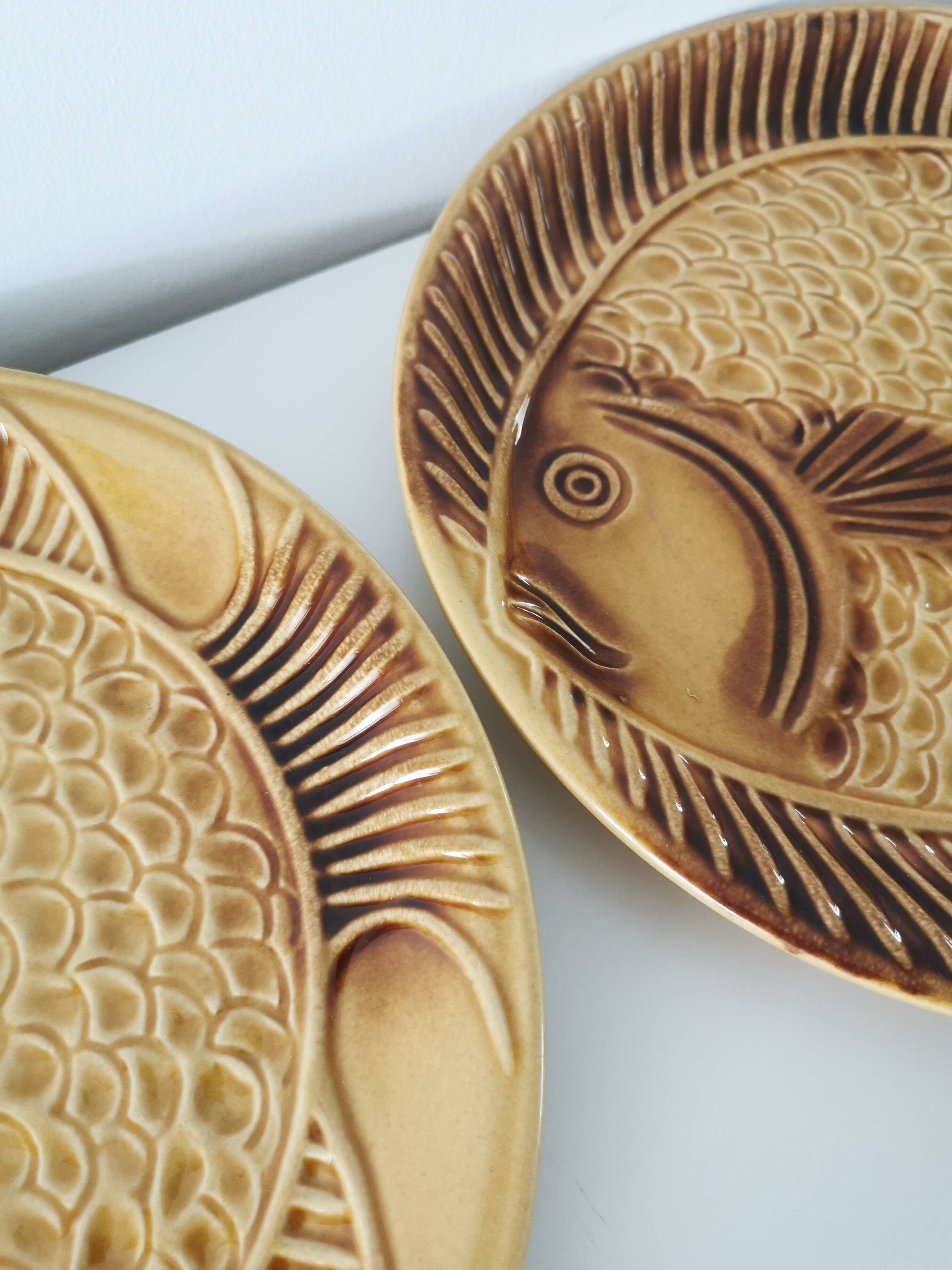 Set of 6 Vintage Fish Plates Set: 1970s KIL Yugoslavia Retro Serving Dishes