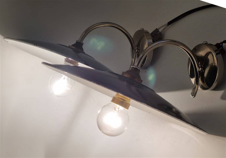Pair of enamelled sheet metal wall lights