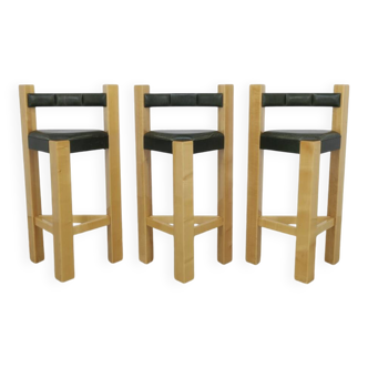 3x tabourets de bar postmodernes en cuir, années 1990