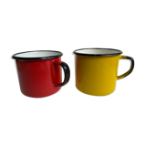 Pair of enamelled sheet metal mugs