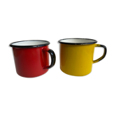 Pair of enamelled sheet metal mugs