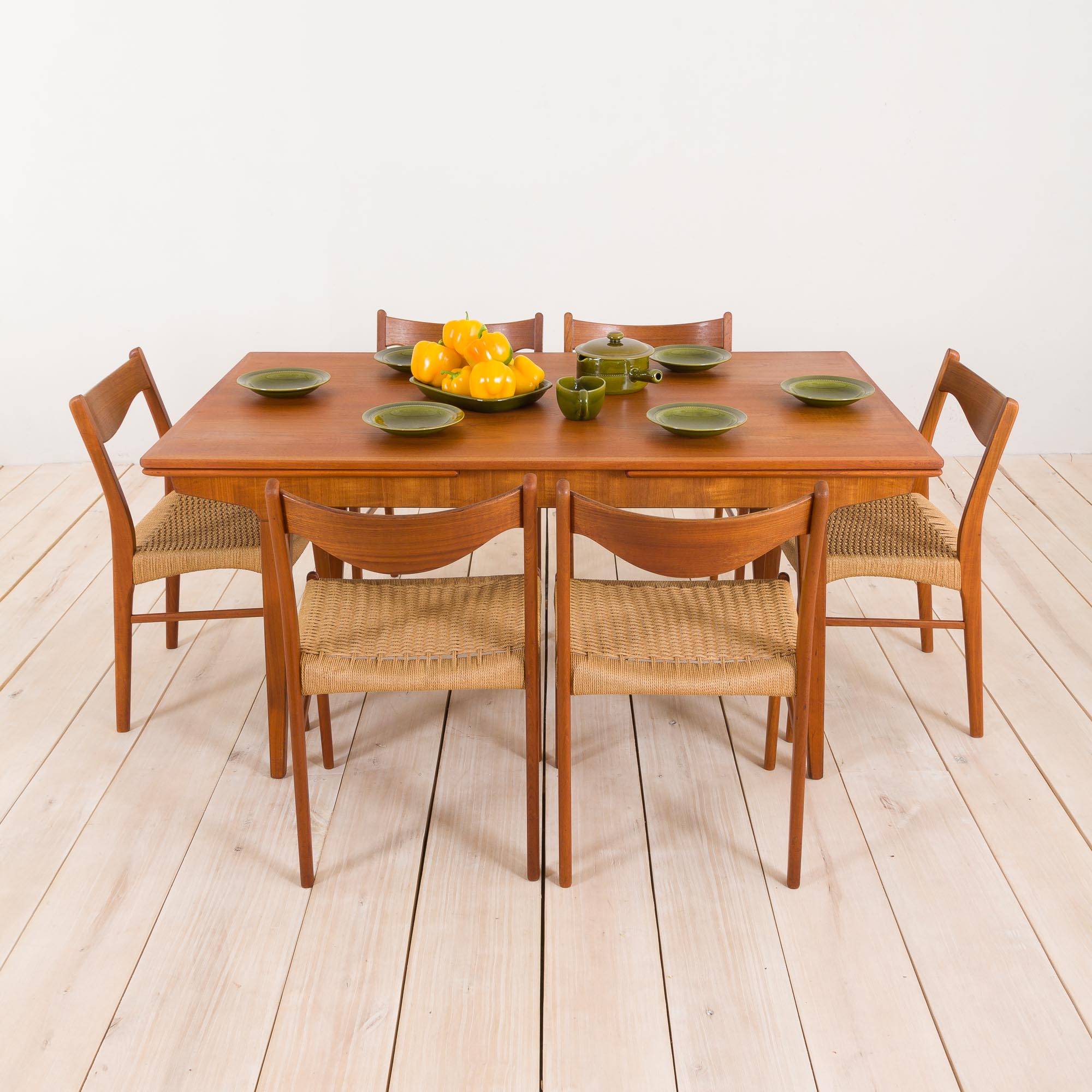 Teak extension dining table with concealed panels, Denmark, 60s