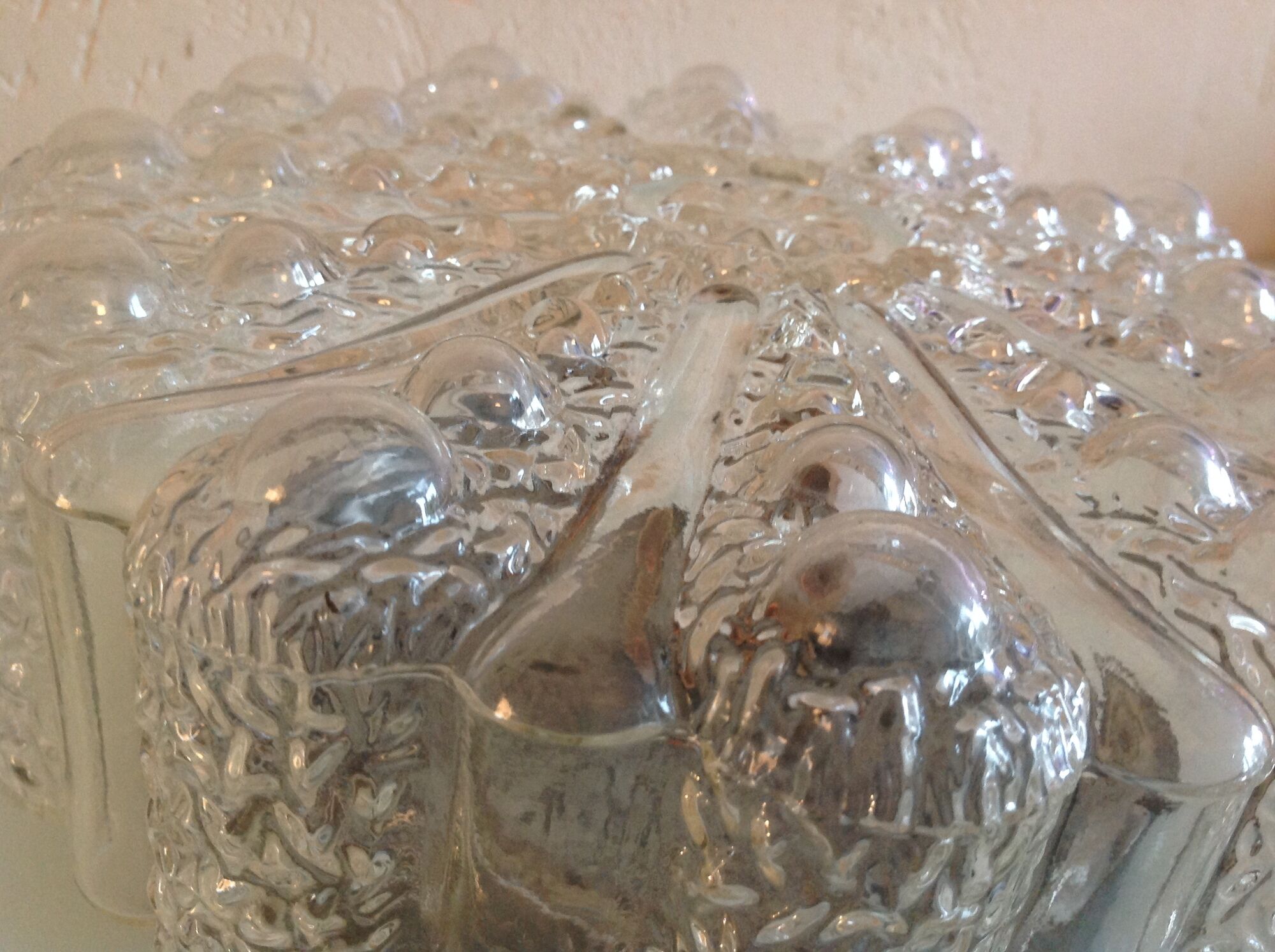 Round ceiling lamp in bubbled glass vintage 60s-70s