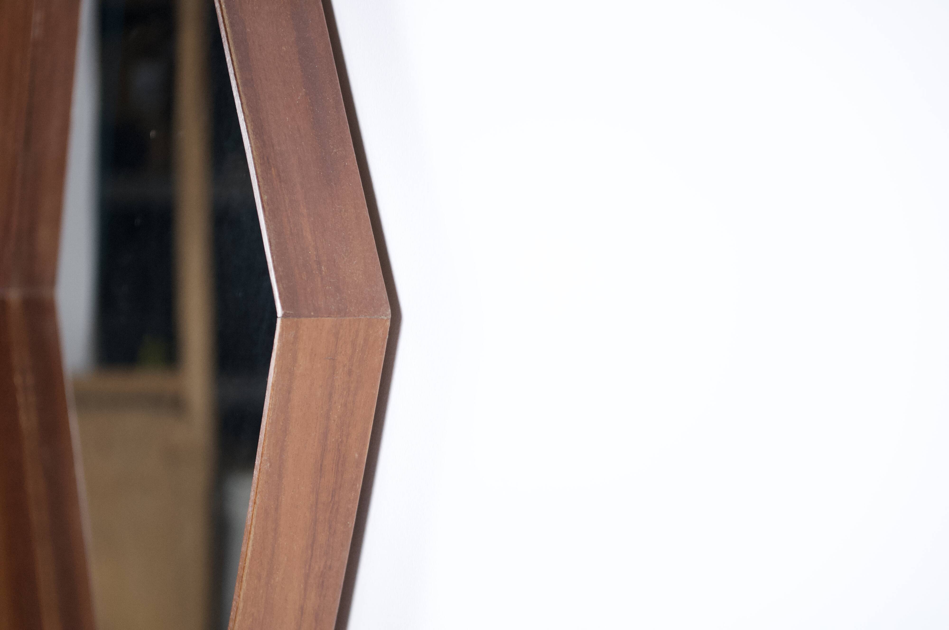 Octagonal Scandinavian teak mirror from the 1960s