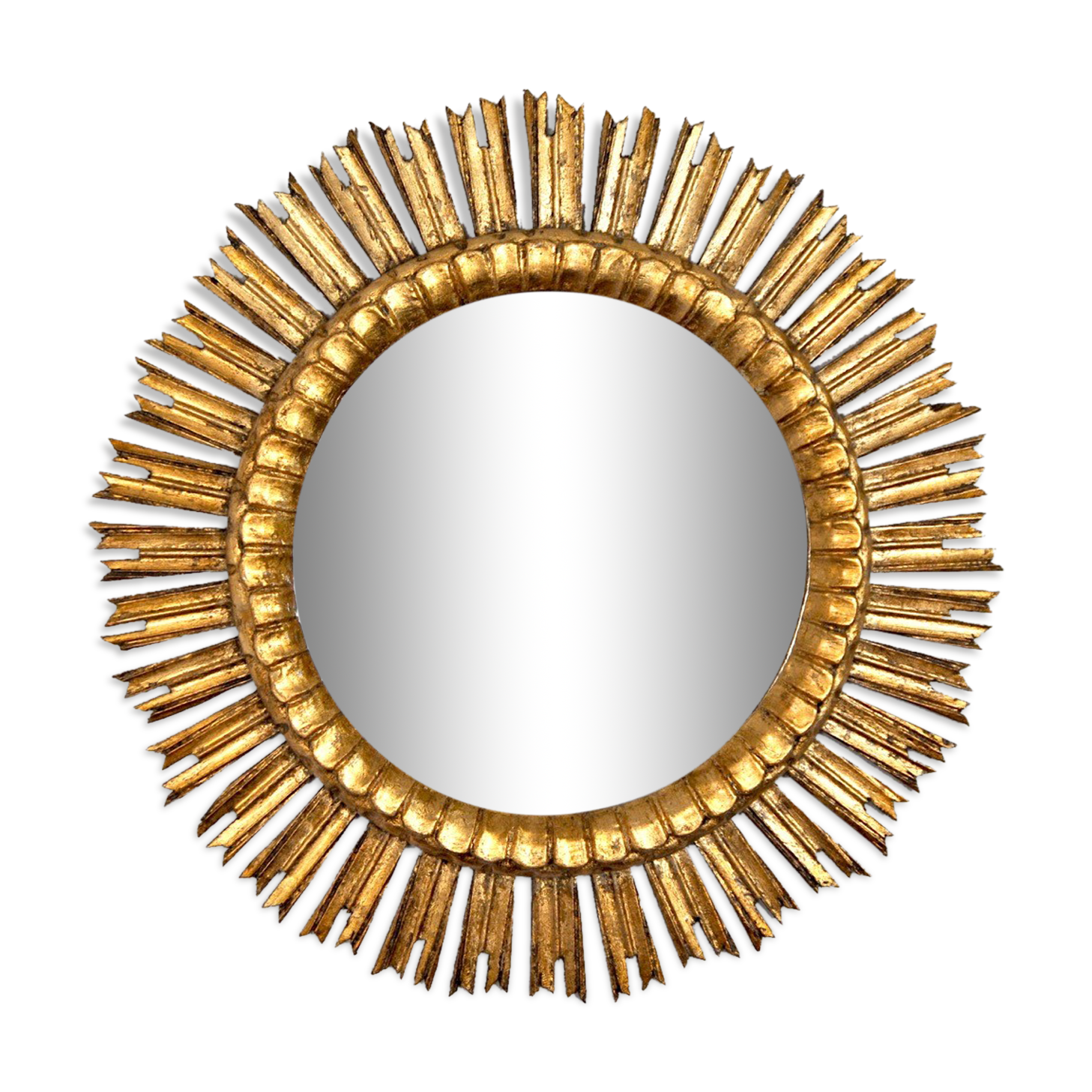 Miroir soleil en bois dorée, mid century, 63cm