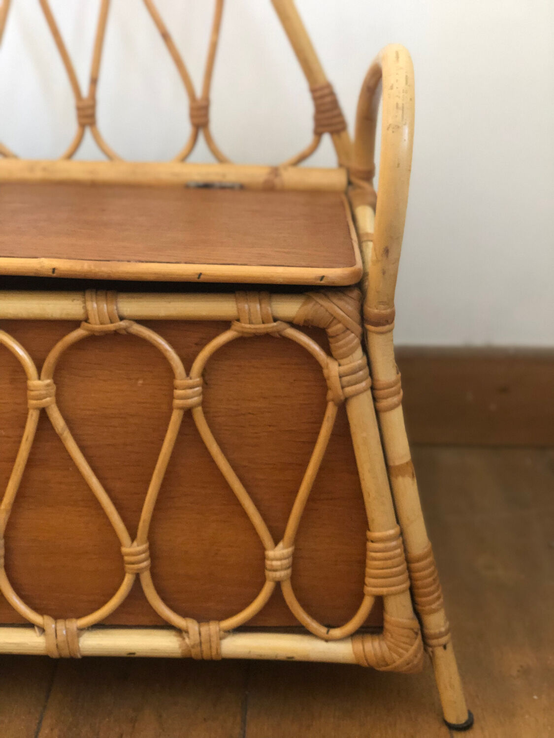 Vintage rattan storage bench for children, 1960s