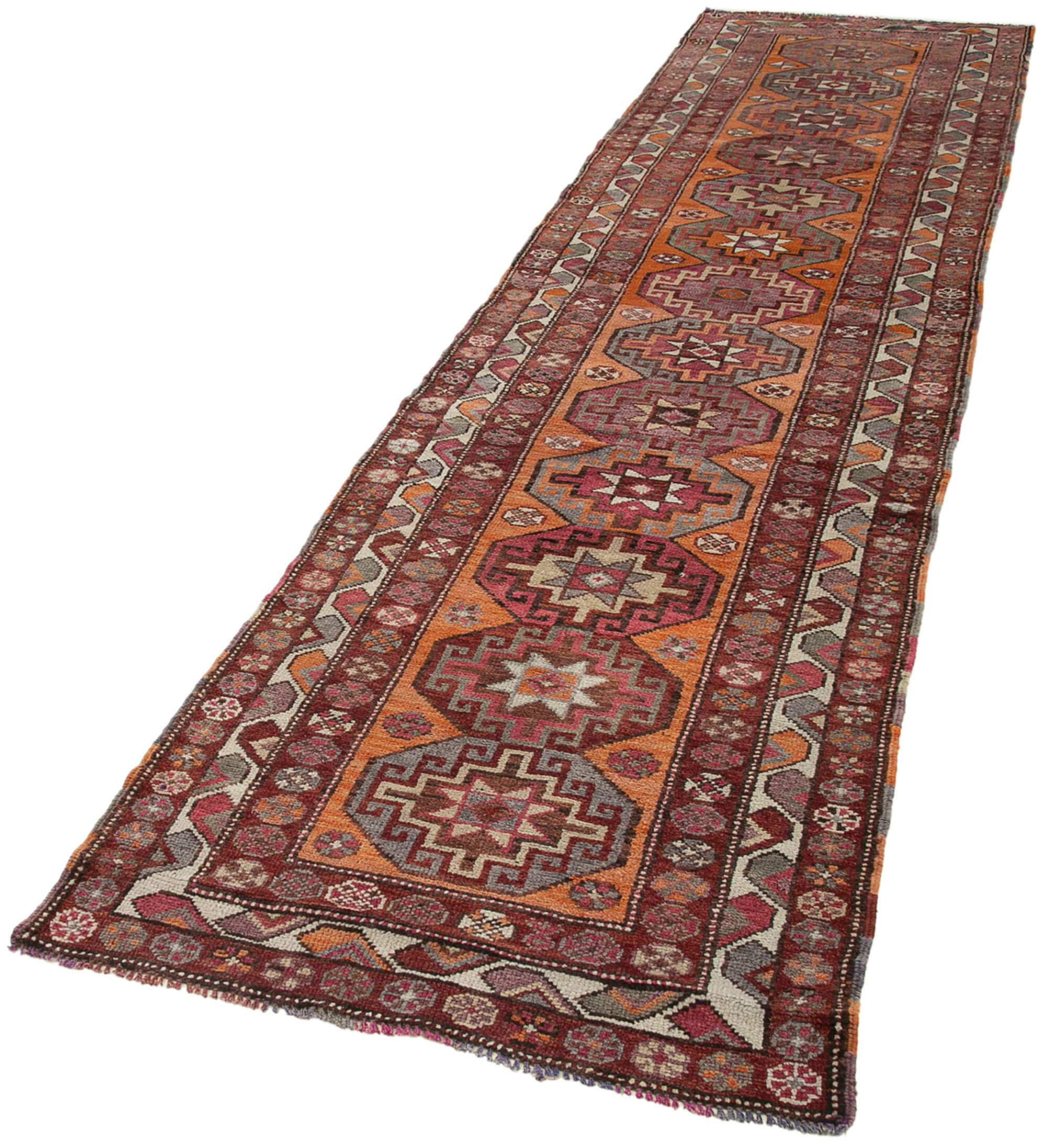 Handwoven one-of-a-kind anatolian purple runner rug 91 cm x 375 cm