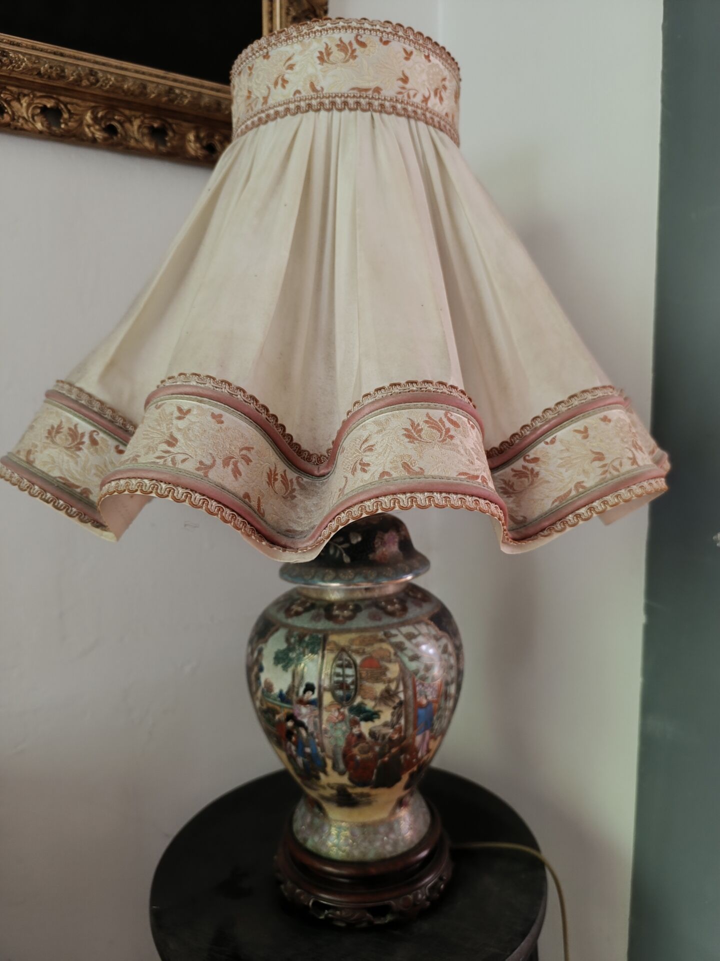 Asian lamp with draped shade