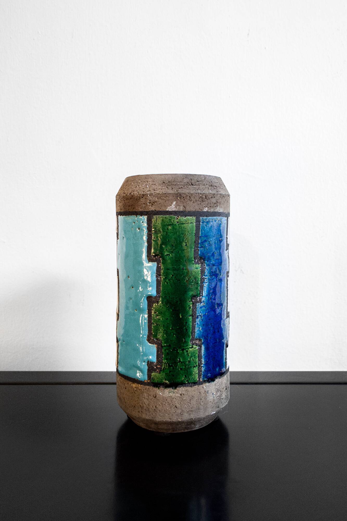 Italian Linea Rotas in Aqua Ceramic Vases by Aldo Londi for Bitossi, 1960s