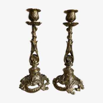 Pair of Louis XV-style bronze candlesticks