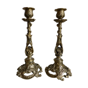 Paire de bougeoirs en - bronze