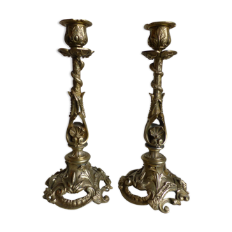 Pair of Louis XV-style bronze candlesticks