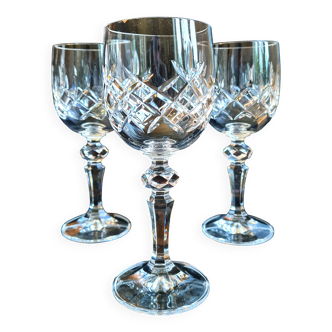 Set of three cut Bohemian Crystal Stemmed Glasses.