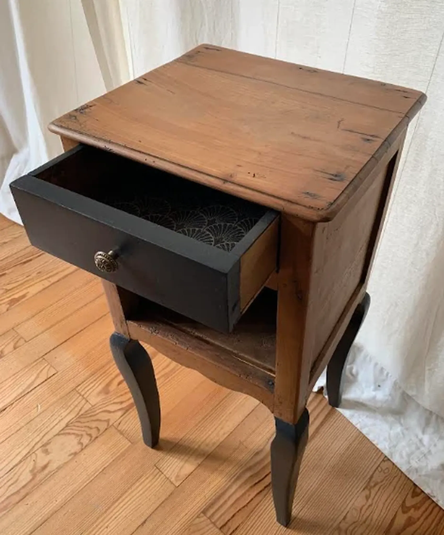 wooden bedside table