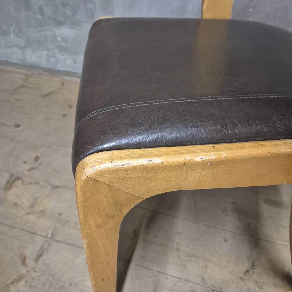 Vintage Curved-Back Dining Chair, Wood & Leatherette, Czechoslovakia, 1970s
