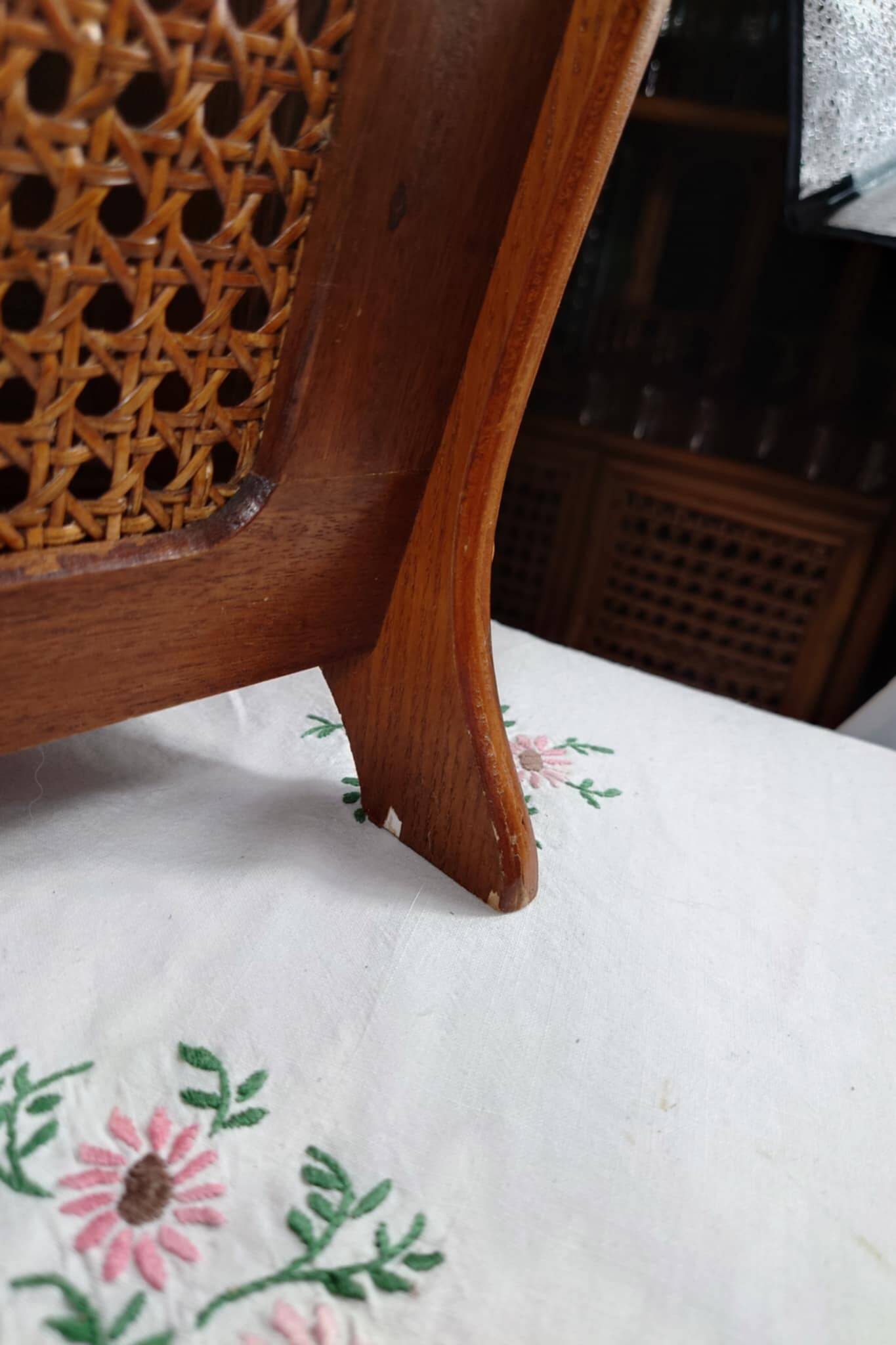 Antique wooden and cane magazine rack