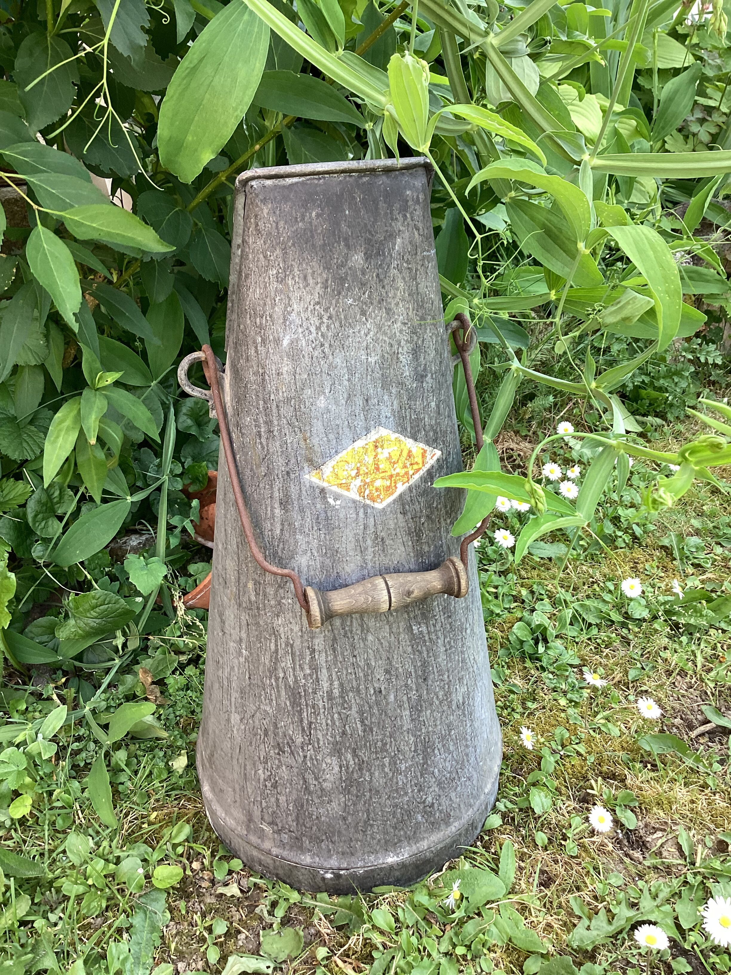 Vintage galvanized zinc coal bucket, conical shape, dimensions: height -50cm - width -25cm