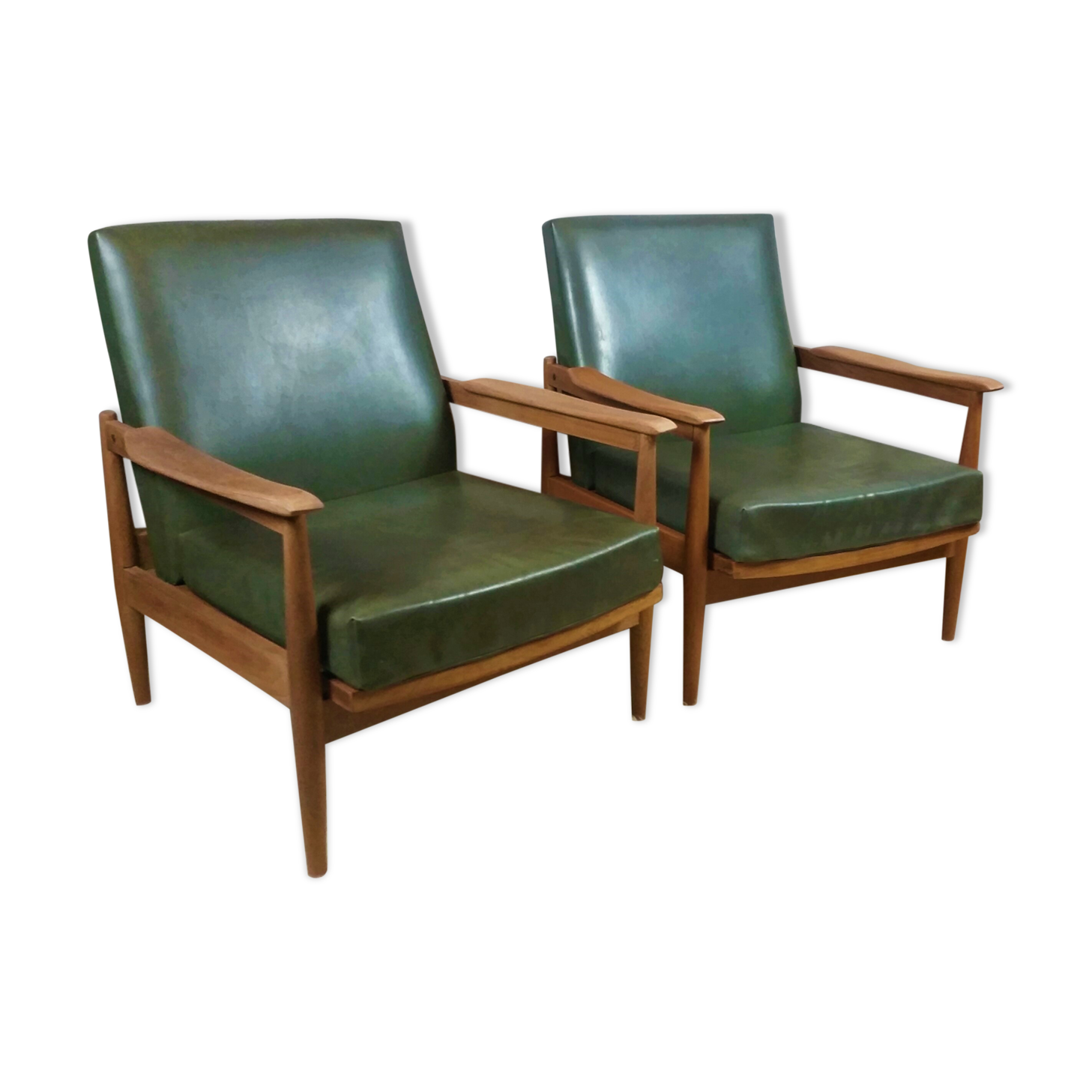 Scandinavian style armchairs reclining wood and leatherette