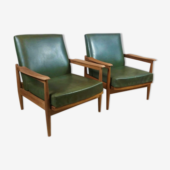 Scandinavian style armchairs reclining wood and leatherette