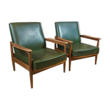 Scandinavian style armchairs reclining wood and leatherette