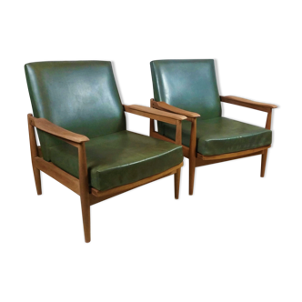 Scandinavian style armchairs reclining wood and leatherette