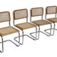 Ensemble de 4 Chaises vintage modèle Cesca B32 en chrome et bois