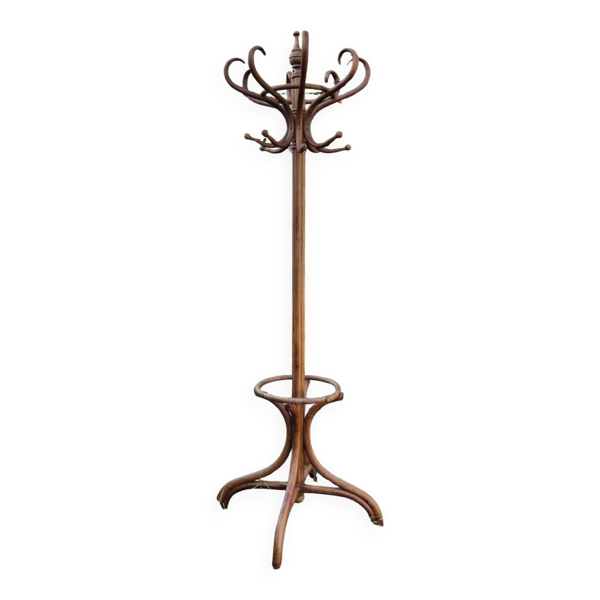 Porte manteau perroquet vintage en bois brut rénové