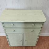 Vintage rattan woven and solid wood sideboard