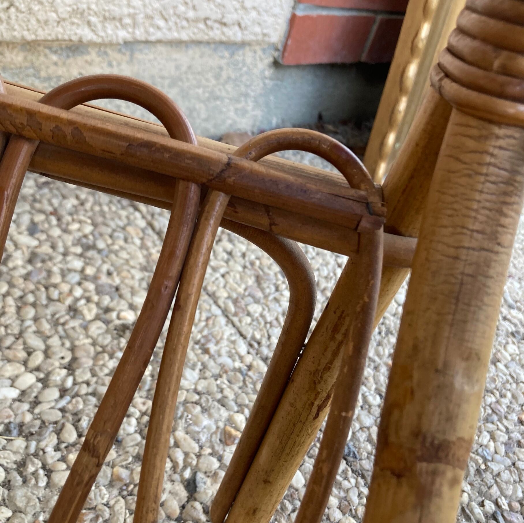 Vintage rattan magazine rack table