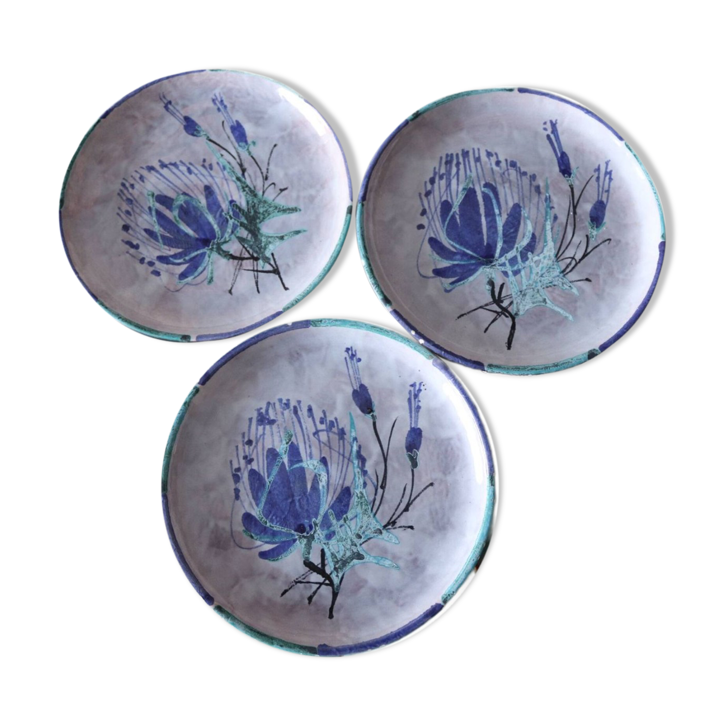 Three dessert plates signed Le Brescon Vallauris 60's
