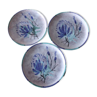 Three dessert plates signed Le Brescon Vallauris 60's