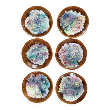 Set of 6 Morvan-signed glazed stoneware dinner plates – ceramics